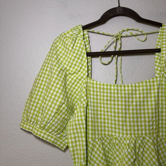 Primark Lime Check Puff Sleeve Cottagecore Dress UK14 EU42 US10 Western Cowgirl - Picture 3 of 8